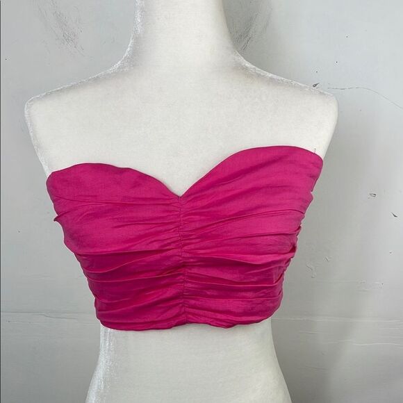 Zara Fuchsia Strapless Gathered Top linen blend size Medium - Picture 1 of 12